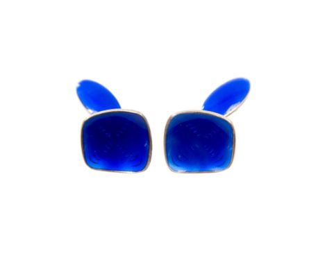 Einar Modahl for Jacob Tostrup, a pair of Norwegian enamelled silver cufflinks, blue enamel