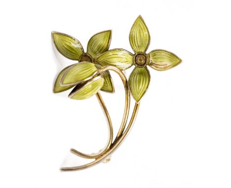 Ivar Holth, a Norwegian silver gilt and enamelled flower brooch, green enamel petals