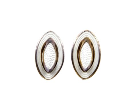Aksel Holmsen (fl.1932 - c.1959), a pair of Norwegian silver gilt and white enamel earrings, circa 1940s, lozenge form