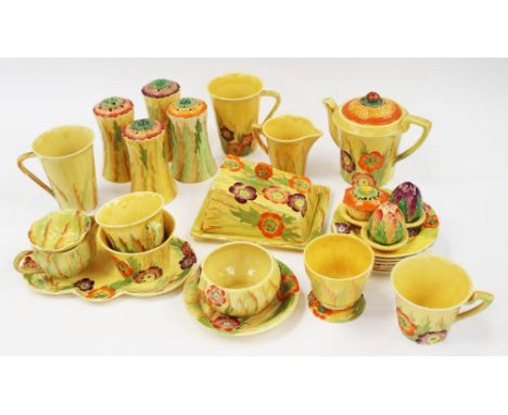 A Carlton Ware tea service in Austrlian design, circa 1930s, including various jars, pots, teapot, butter or cheese dish, cup