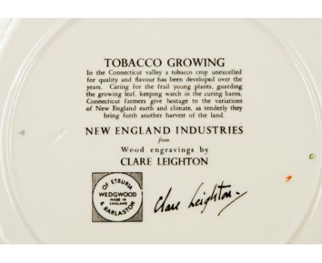 Clare Leighton (1898 - 1989) for Wedgwood, Farming and Tobacco Growing, two New England Industries 'woodblock print' plates, 