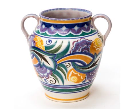 A Carter, Stabler & Adams, Poole Pottery, Art Deco vase, circa 1930 painted by Ruth Pavely, twin handled baluster form, the c