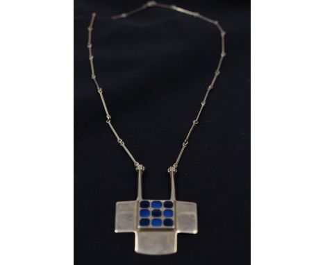 Bjorn Sigurd Ostern for David Andersen, a Norwegian silver and enamelled chain necklace, 1960, blue enamel