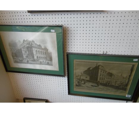 TWO FRAMED ARCHITECTURAL PICTURES, ONE ON LINEN AND OTHER ON SILK