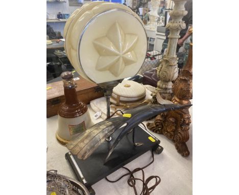A 1920's/30's table lamp with horn Bird figure