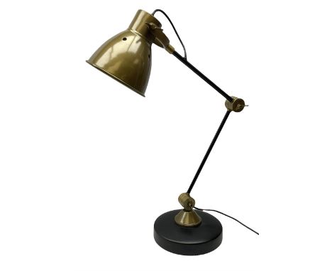 Adjustable black and brushed bronzed effect industrial angle poise table lamp