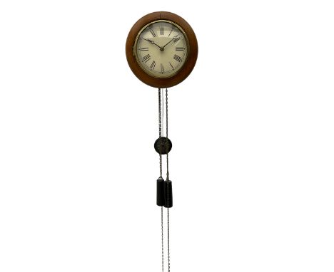 Small late 19th century German Bavarian wall clock c1880, 6� painted dial with Roman numerals, minute track and steel moon ha