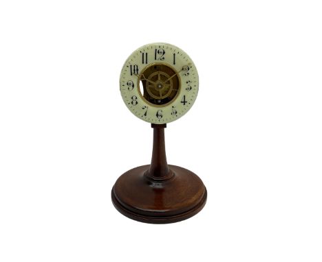Eight-day French 19th century timepiece movement fitted onto a bespoke turned mahogany stand, spring driven movement with a l