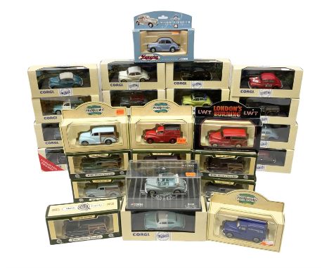 Thirty boxed die-cast models, predominantly of Morris Minors, to include nineteen Corgi examples, including Some Mothers Do '