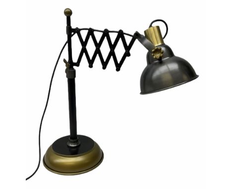 Adjustable black and brushed brass effect scissor lamp, H51cm