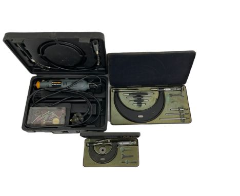  Two inch and six inch boxed micrometer with a Tooltech rotary tool kit and attachments. 