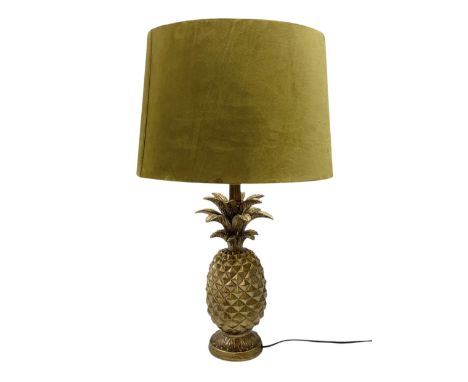 Composite table lamp, modelled as a gilt pineapple, with a mustard velvet shade, H62cmDimensions: Height:&nbsp;60cm&nbsp; Len