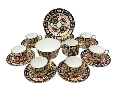 Royal Crown Derby Imari 2451 pattern part tea set comprising six cups and saucers, six dessert plates, milk jug and open sucr