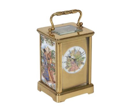 A French brass carriage timepiece ,   late 19th century, the eight-day movement with replaced platform lever escapement  and 