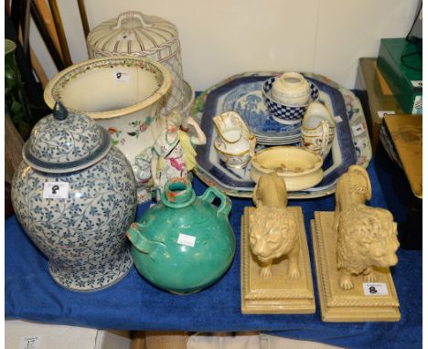 A mixed selection of pottery and porcelain comprising: a Worcester porcelain (Barr) milk jug; another English porclain milk m