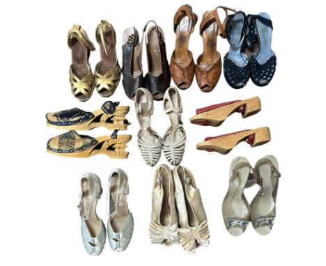 1930s-50s shoes to include 1930s evening sandals in duck egg silk, some strappy 1930s closed toe sandals in pastel shades, 19