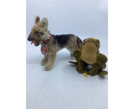 Steiff German 8&rdquo; miniature Fine antique 1955 German shepherd toy dog &nbsp;with neck tag &nbsp;with 2735 issue number-s