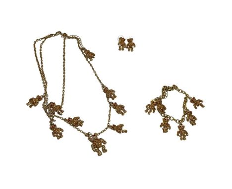 Butler and Wilson statement teddy bear jewellery to include a dangle teddy charm necklace and bracelet with teddy bear earrin