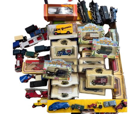 Vintage childhood &nbsp;toy interest die-cast Cars, large selection and hornby related trains all loose etc as shown and a bl