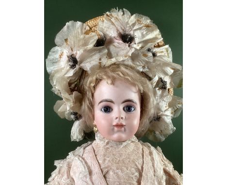 Antique Fine French Bru Jne 10 French 23” Antique  Pressed bisque swivel head on wooden torso with cut out back grill and 2 p