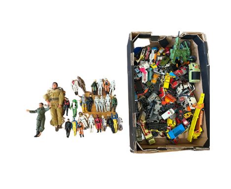 Diecast&nbsp; vintage toy cars together with figures toy selection from childhood. ( (selection)