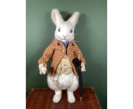 R John wright ; The Fine white rabbit from Alice in wonderland 13” tall in alpaca Plush with leather painted detailed eyes, w