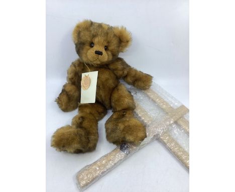 Charlie Bears; 173750 Jonty Charlie Bears puppet toy with a teddy bear and hand held puppet wooden unit and cords, as sold. (