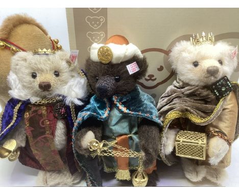 Steiff 3 wise men from the Nativity series teddy bears with gold frankincense and myrrh carrying bears and a camel to form pa