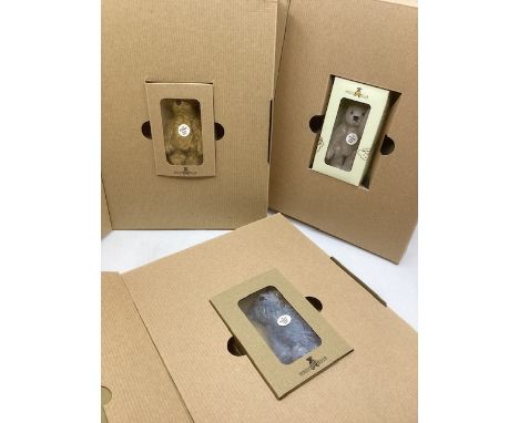 Steiff teddy bear toys x 3 miniature boxed Grey blue and gold teddy bears, as sold (3)