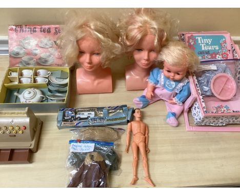 Vintage Childhood toys ; toys to include Palitoy Girls world heads, a boxed tea set , a G I Joe type &nbsp;action figure with
