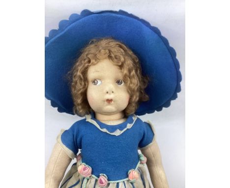 Italian Lenci 1930s fine character Mabel Lucie Atwell wide eyed face style felt and pressed cloth painted doll face in all or