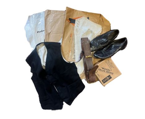 A WW1 Royal Artillery jacket including the name 'H Curtis Gallup Esq' dated 28/08/1916, a mens leather military dress belt, a