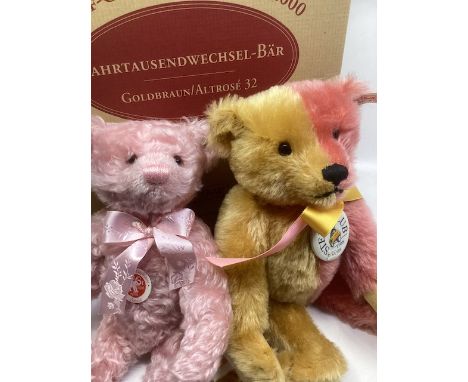 Steiff teddy bears x 2 , to include; 420184 Club 99/2000 32cm gold pink teddy bear and a Rose classic 001864 28cm Musical ted