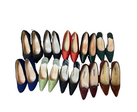 Vintage Designer leather shoes to include styles by Manolo Blahnik and Delage Paris. Various materials to include leather, si