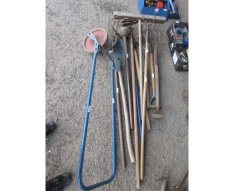 MIXED LOT OF GARDENING TOOLS AND PLOUGH