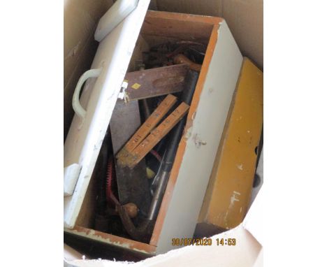 TOOL BOX WITH TOOLS PLUS VICES, LEVEL ETC