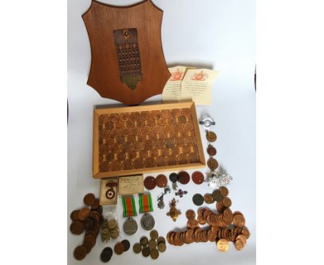 A miscellaneous collection of badges and medals (medals and badges including British Red Cross (County of Cheshire) boxed, tw