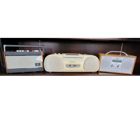 A Roberts R701 radio serial No. 116573 27cm, a Panasonic RX-FS430 stereo radio and cassette recorder 46cm and a Bush 1507 ste