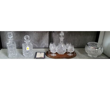 Thomas Webb crystal Brandy decanter set with certificate; two decanters and pot-pourri bowl (4) 