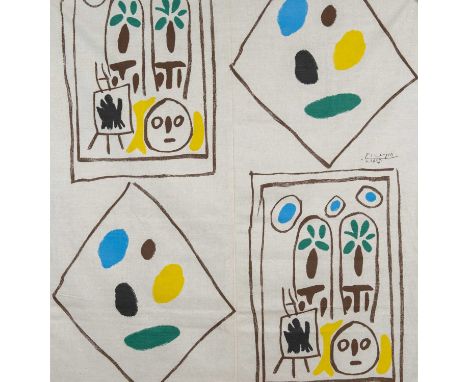 PABLO PICASSO (Spanish 1881-1973) designed screen-print furnishing textile, 'Sketchbook', produced by Bloomcraft Inc. 1963, l