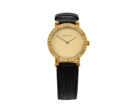 18K GOLD TIFFANY & CO. LADIES' 'ATLAS' WRISTWATCH, Roman numeral bezel, case back signed, US Patent NOD286.753 23152, Tiffany