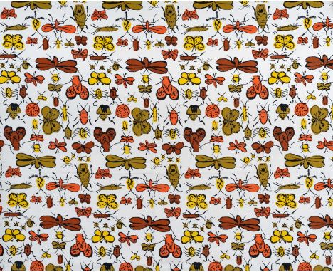 ANDY WARHOL (American 1928-1987) designed screen-print cotton textile, 'Happy Bug Day', orange colourway, produced circa 1955