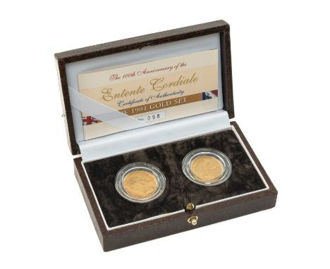 ROYAL MINT THE 100TH ANNIVERSARY OF THE ENTENTE CORDIALE 1904 GOLD SET, Limited Edition (98/600), comprising Edward VII 1904 