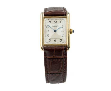 SILVER GILT MUST DE CARTIER LADIES' 'TANK' WRISTWATCH, stepped cream dial with Arabic numerals, signed to case back 'Cartier 