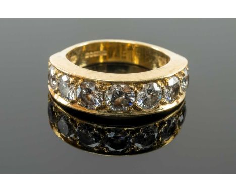 SEVEN STONE DIAMOND & 18CT GOLD HALF HOOP RING, the modern brilliant cut diamonds about 0.35ct each and claw-set in recessed 