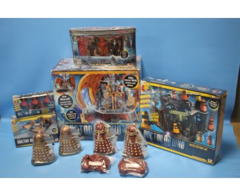 A BOXED DR WHO TARDIS PLAYSET, BOXED DALEK FACTORY SET, 5OTH ANNIVERSARY DR WHO DAY OF THE DOCTOR COLLECTORS THREE FIGURE SET