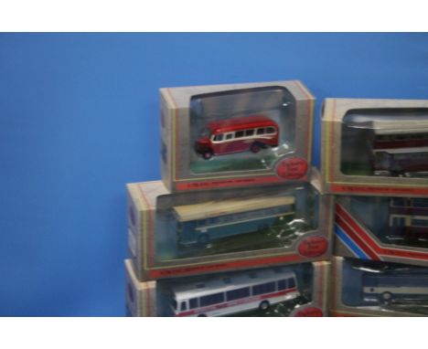 FOURTEEN BOXED OXFORD DIE CAST VEHICLES 1:76 SCALE, ELEVEN BUSES/COACHES, TWO FIRE ENGINES AND ONE TRACTION ENGINE.