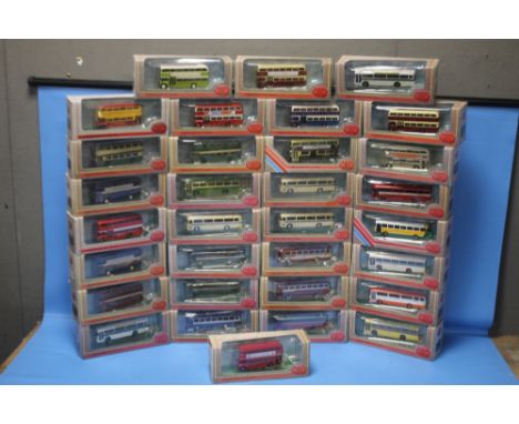 THIRTY TWO BOXED EXCLUSIVE FIRST EDITIONS DIE CAST BUSES AND COACHES, 1: 76 SCALE.