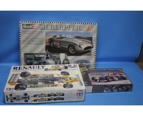 TAMIYA MODEL CAR KIT 1:12, RENAULT RE 20 TURBO (not brand new, has been started but only just!) together with Revell 1:24 Sil