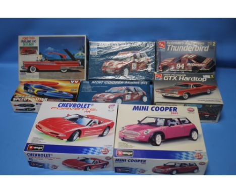 VARIOUS MODEL CAR KITS to include Gunze Sangyo Ford 1959, fairlane 500 Skyliner, AMT 1/25 1969 Plymouth GTX Hardtop, McDonald